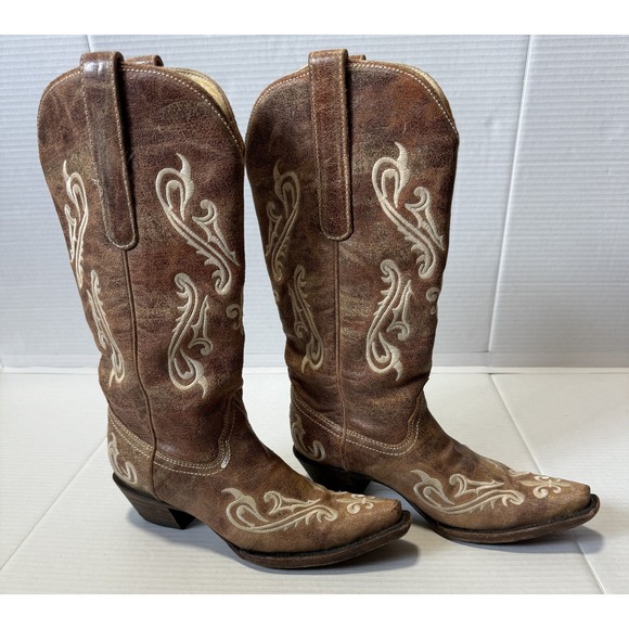 CORRALl R1974 Cortez Embroidered Brown Leather Western Boots - Women's Size 7M - Picture 1 of 16